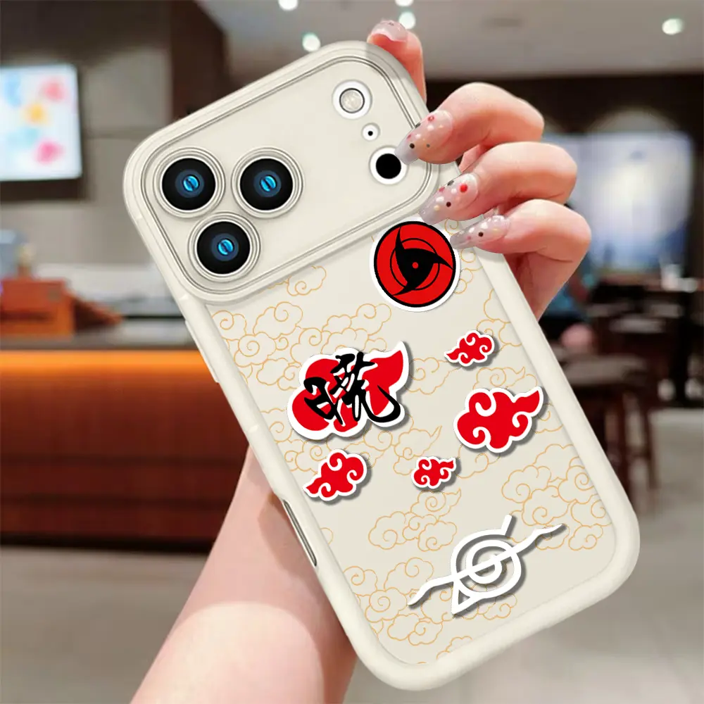 Naruto Akatsuki Sticker Bomb Phone Case for iPhone 17 16 15 14 13 12 11 Pro Max XR XS Max, Sharingan Red Cloud Anime Graphic Soft TPU Shock‑Absorbent Anti‑Scratch Protective Phone Cover