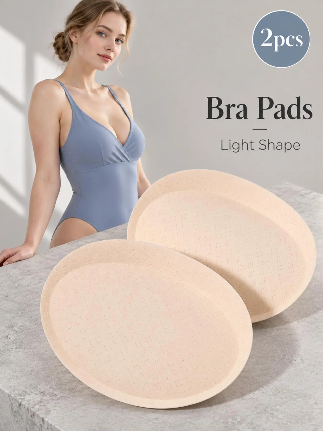 2PCS Beige Breathable Oval Bra Pads, Multi-hole Breathable Structure To Avoid Stuffiness, Smooth Thin Edge, Snug Fit Without Shifting, Universal Replacement Inserts, Fits Tank Tops, Fitness Outfits & Bodysuits, Build Smooth Natural Contours For Daily Wear