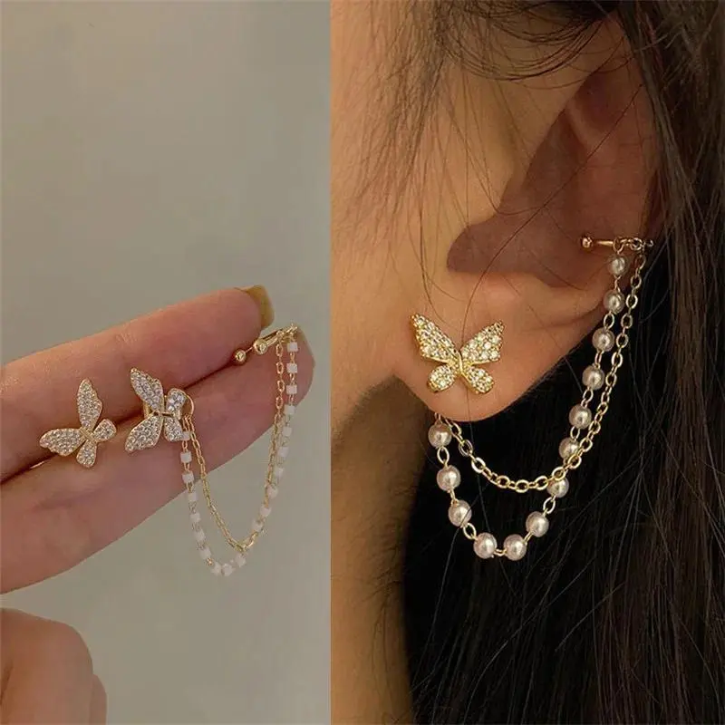 2022 Korean Elegant Cute Rhinestone Butterfly Dangle Earrings For Women Girls Fashion Metal Chain Boucle Jewelry Gifts aesthetic