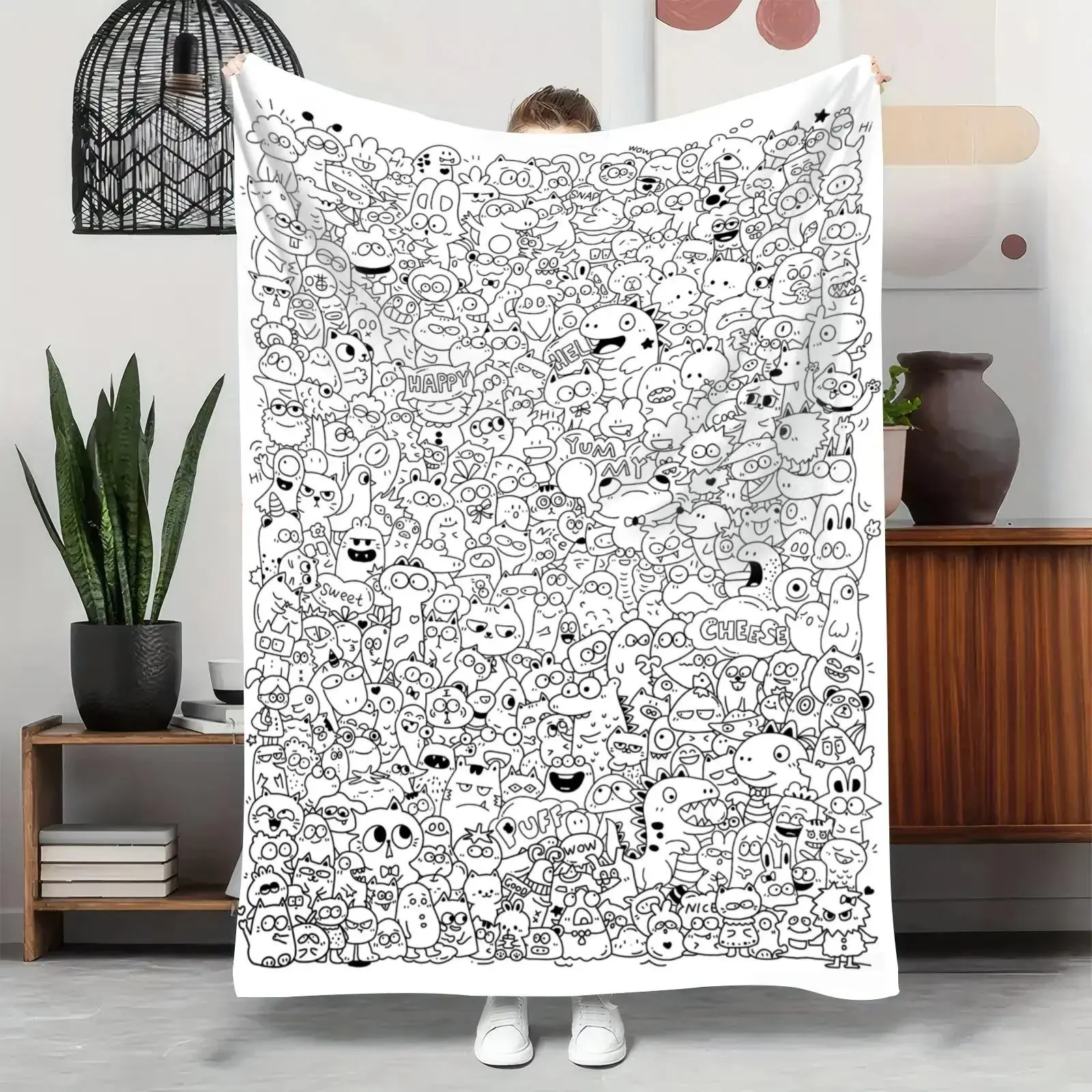 DIY Color Your Own Doodle Flannel Throw Blanket - Kids & Adults Creative Coloring Arts and Crafts Fleece Bedding for Fun Activities & Home Decor Gifts