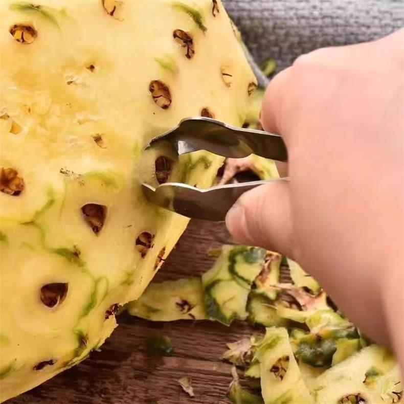 2PCS Stainless steel pineapple peeler, pineapple cutter, eye remover, tweezers, curved sugarcane knife, eye remover, and peeler.
