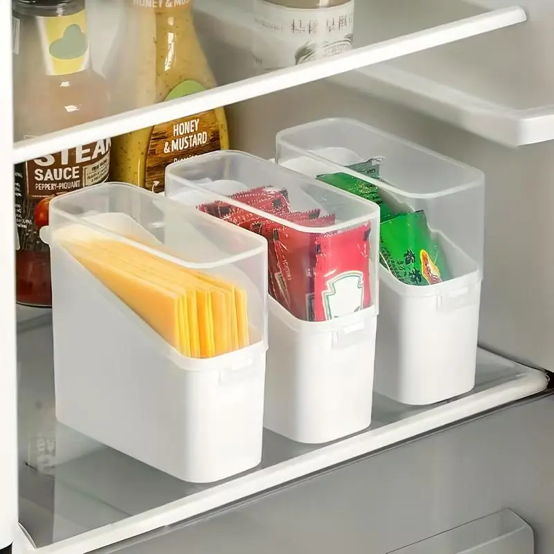 4-Pack Stackable Food Storage Containers, Compact Plastic Fridge Bins with Lids for Easy Access in Kitchen Pantry Organization