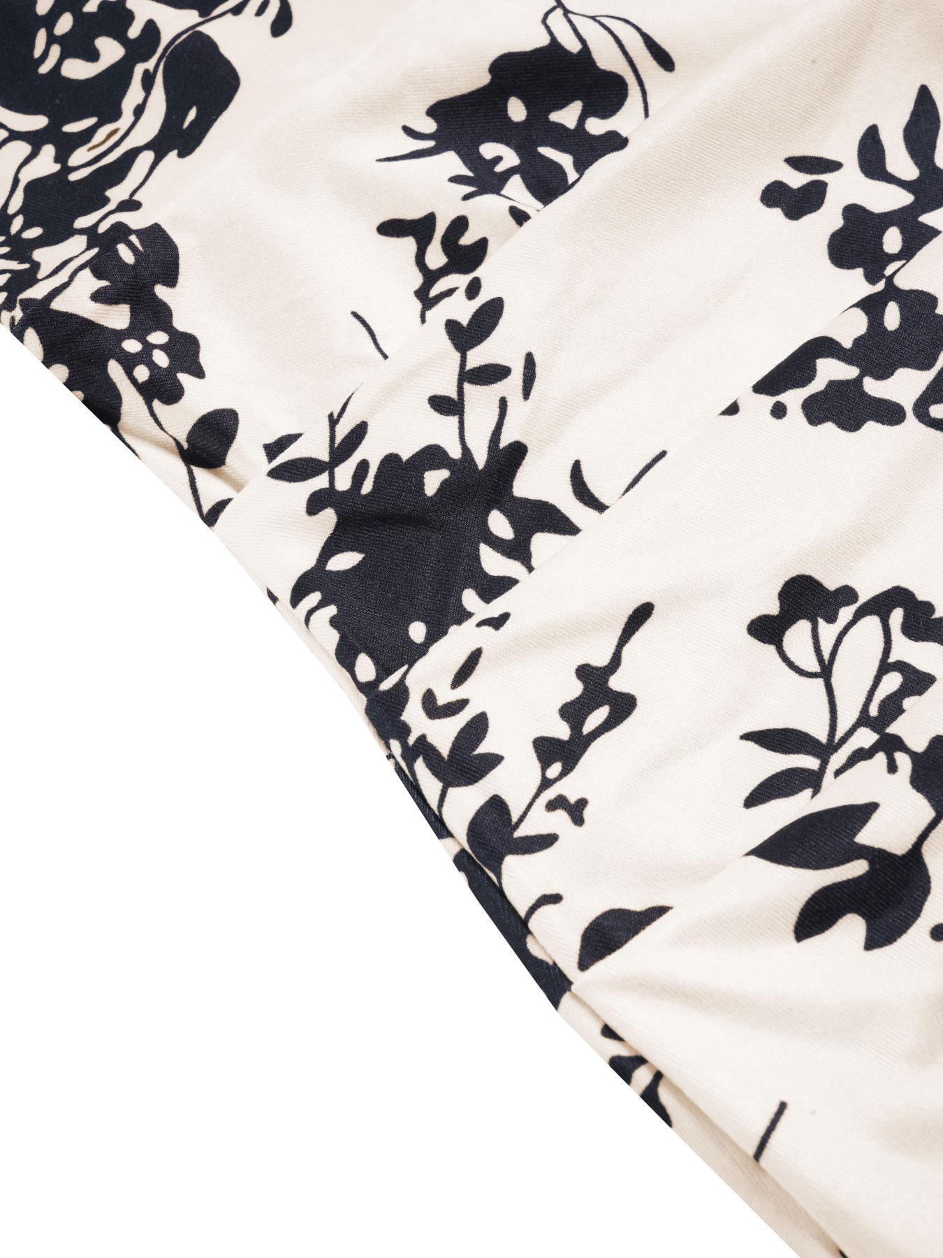 Aliling Women's Elegant Fall Floral Print Dress, One Shoulder Long Sleeve Bubble Sleeves High Waist Bodycon Ruched Midi Dress