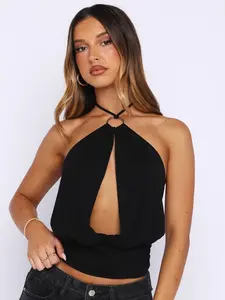Women Summer Sexy Sleeveless Backless Halter Party Club Black Tank Top Camis