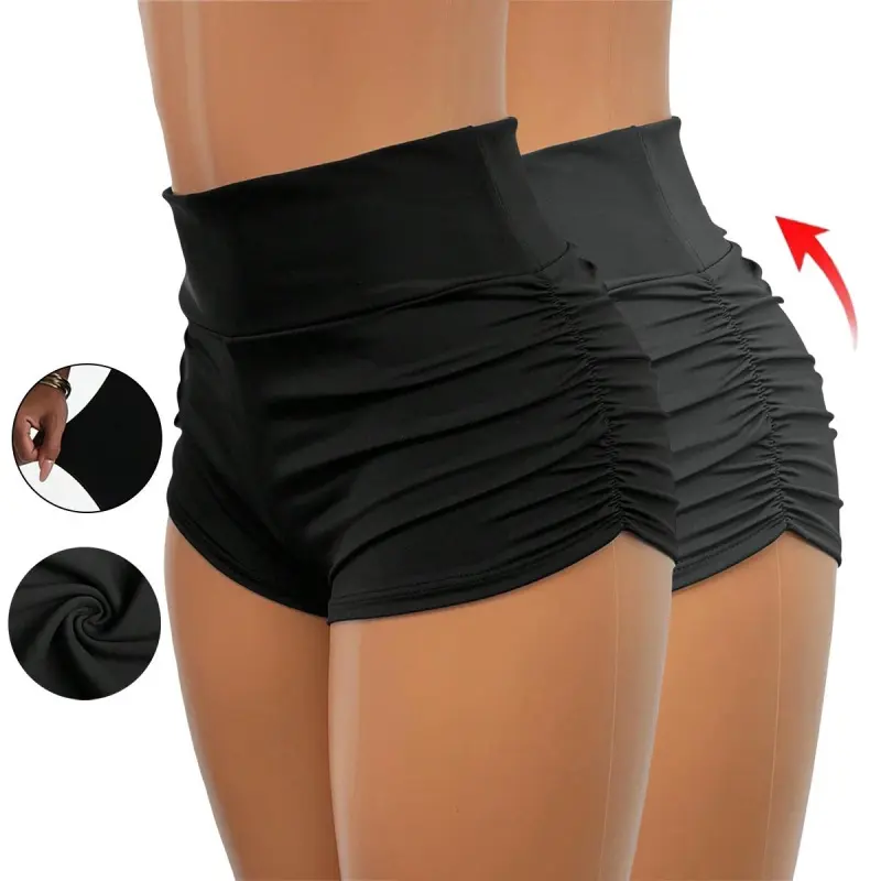 ASANDY Women's Plain Color Solid Pleated Full Compression Sports Shorts - Elastic Waist, Scrunch Seam, Soft Stretch Tight, 2026 New Arrival for Yoga, Motorcycle Riding, Workout, Full Compression Women's Sports Shorts, Plain Color Women's Sports Shorts