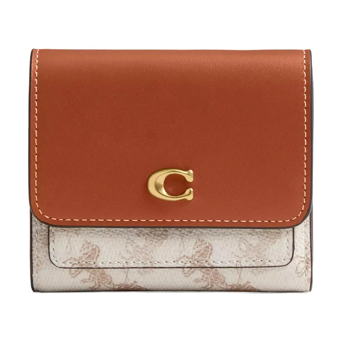 COACH Mira 11 Coachella Print Wallet for Women – Chalk Gray and Brown with Gold-Tone Hardware