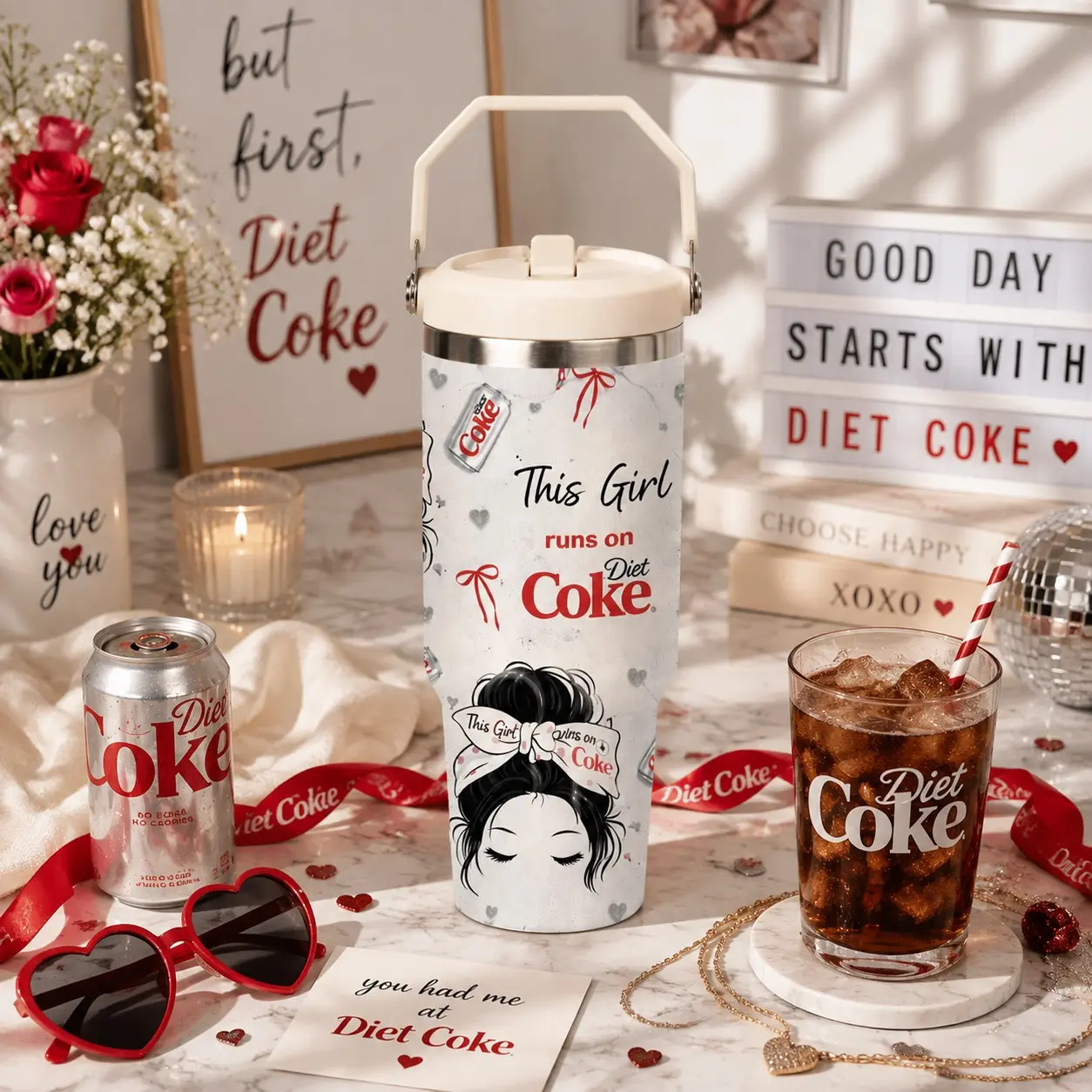 30oz Tumbler with Handle, Coquette Bow Aesthetic Stainless Steel Insulated Travel Mug, Cute Girly Water Bottle, Double Wall Vacuum Cup with Leakproof Lid, 24H Cold 12H Hot, Gift for Her, Best Friend Gift, Birthday, Valentine's Day & Christmas Gift