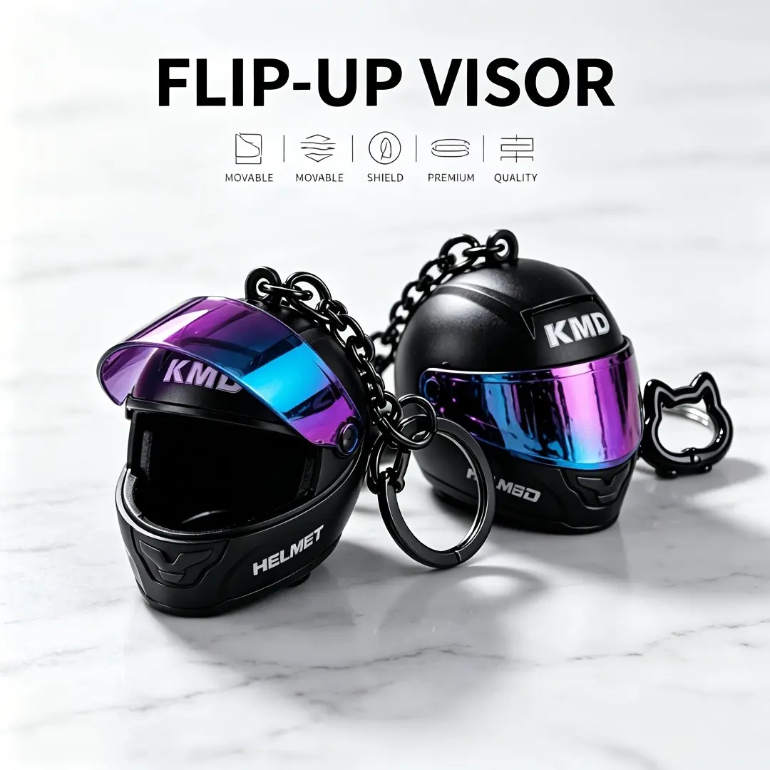 4-Piece Motorcycle Helmet Keychain Set, Creative Bike Bag Charm, Alloy Metal Loop, Portable Decorative Accessory, Gift for Men and Women
