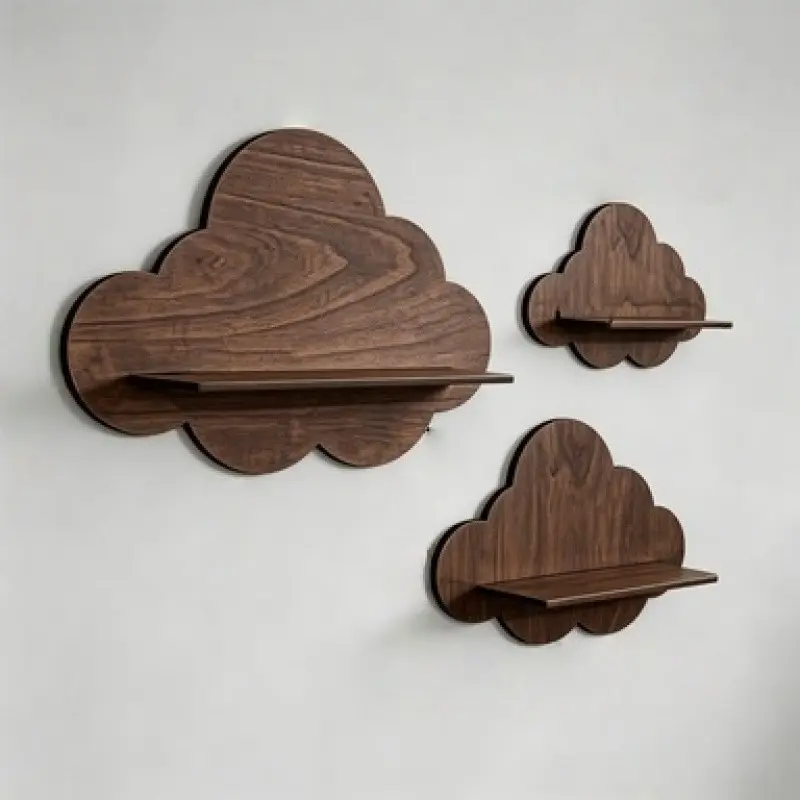 Three-Piece Cloud-Shaped Wooden Wall-Mounted Shelf Set, Large Medium Small Sizes, Multiple Colors, Living Room Bedroom Decor Storage Rack
