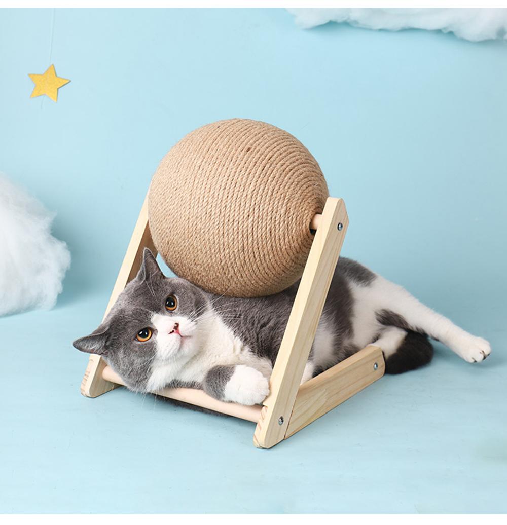 Vertical Cat Scratcher with Ball - 2-in-1 Solid Wood Sisal Post & Interactive Hanging Toy, Space-Saving Furniture Friendly Cat Enrichment