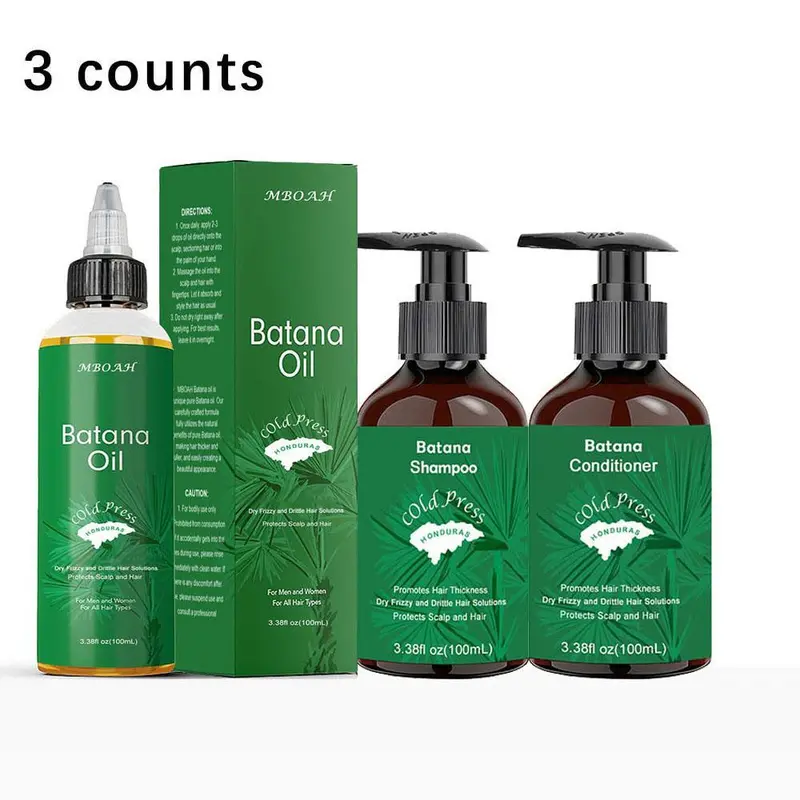 Batana Oil Hair Care Set - Batana Oil From Honduras, Which Conditions Scalp and Roots, Smoothes Frizz and Split Ends, Ideal for Winter Hair Care! Portable Home Traveling Set (With Essential Oil, Shampoo and Conditioner) Hair Care Product