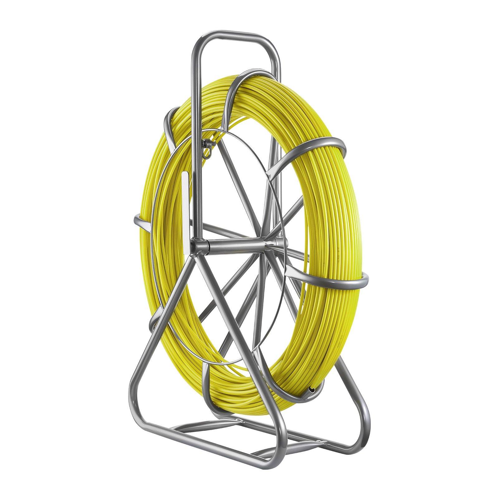 VEVOR Fish Tape Fiberglass, 500FT 6.3MM, Duct Rodder Fishtape Wire Puller with Stand, 1/4-Inch Cable Running Rod, Marked Every 5 Feet, Fishing Tools for Walls and Electrical Conduit, Non-Conductive