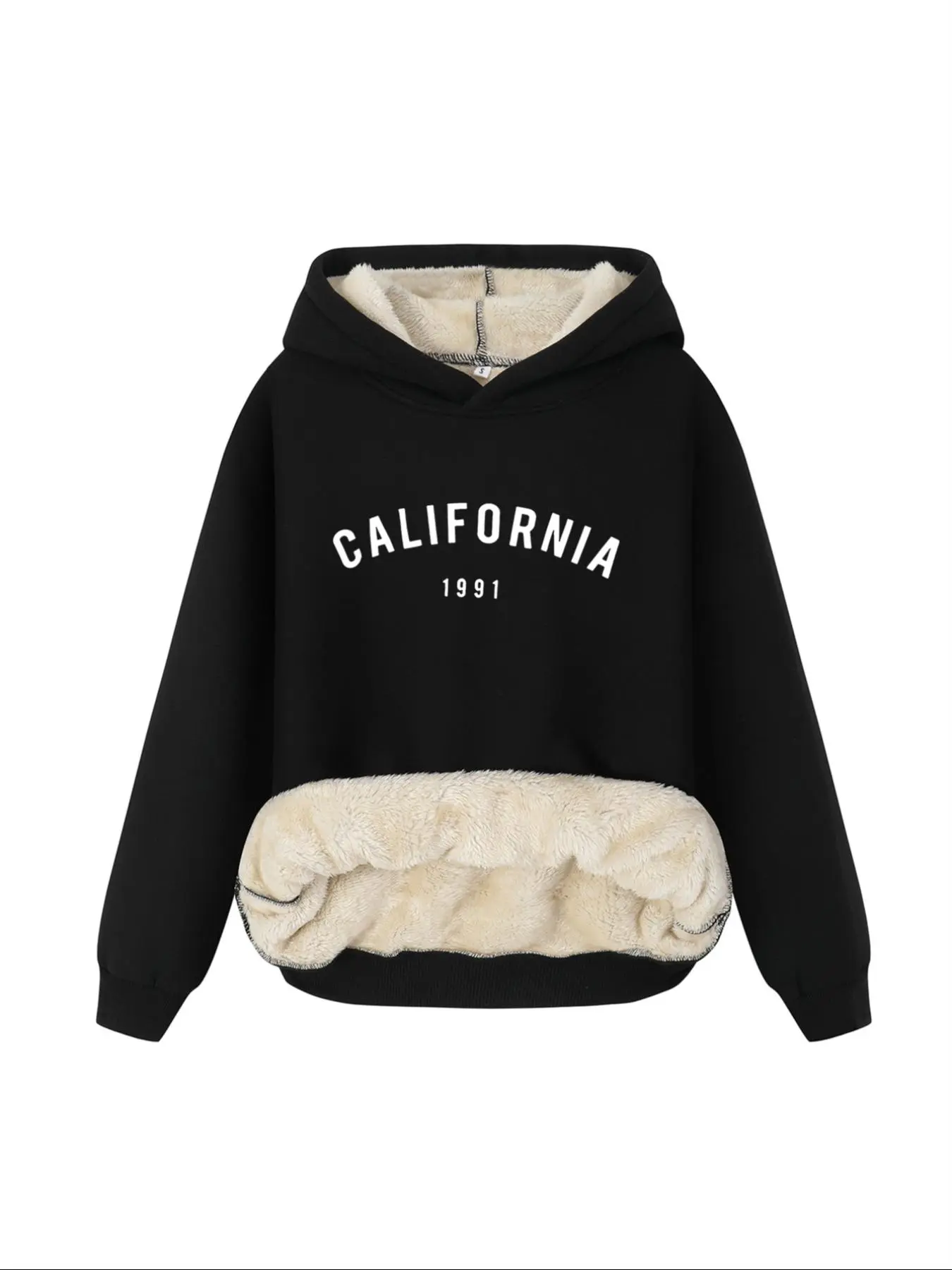 Women's Letter Print Drop Shoulder Plush Hoodie Pullover Cute Cozy Sweatshirt, Fashion Casual Hooded Sweatshirt for Daily Holiday Outdoor Wear, Women Clothing for Winter