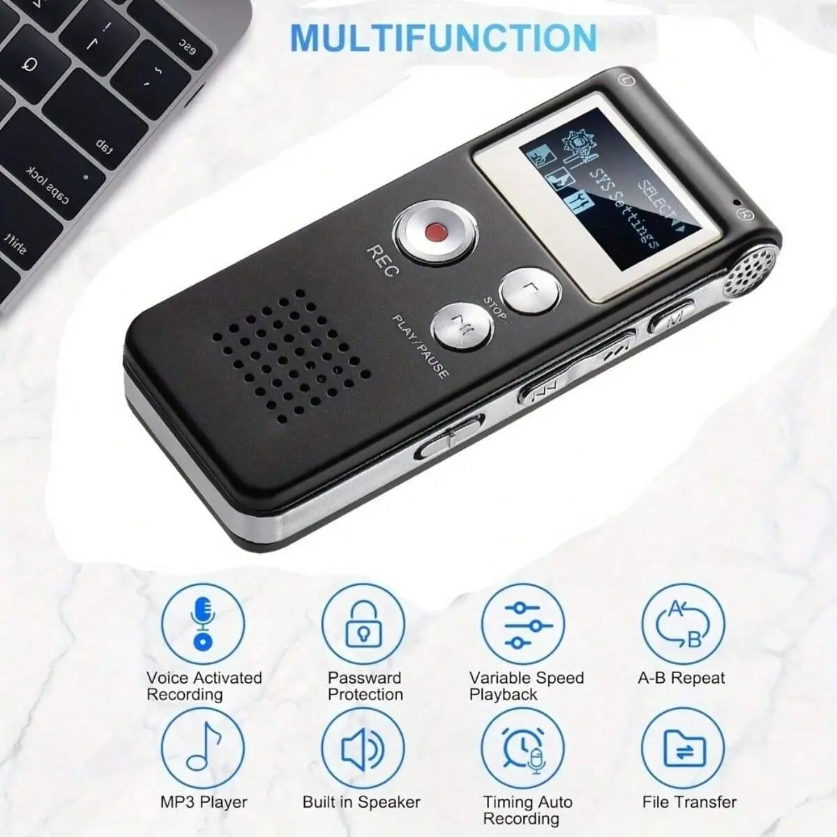 250mah Battery Digital Voice Recorder, Mini Portable Audio Voice Activated Recorder for Students Teachers Reporters, Requires Adapter for Phone Connection