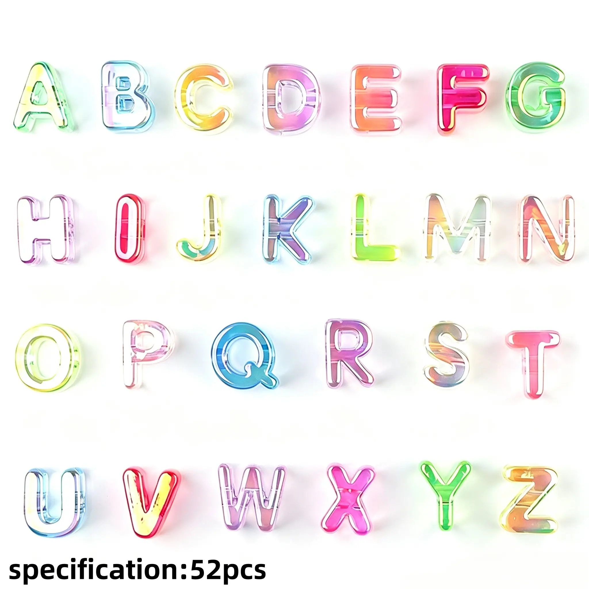 52pcs Jelly Ab Iridescent Chunky Alphabet Beads, Large Horizontal Hole Acrylic Letters for DIY Keychains, Bag Charms & Jewelry Making