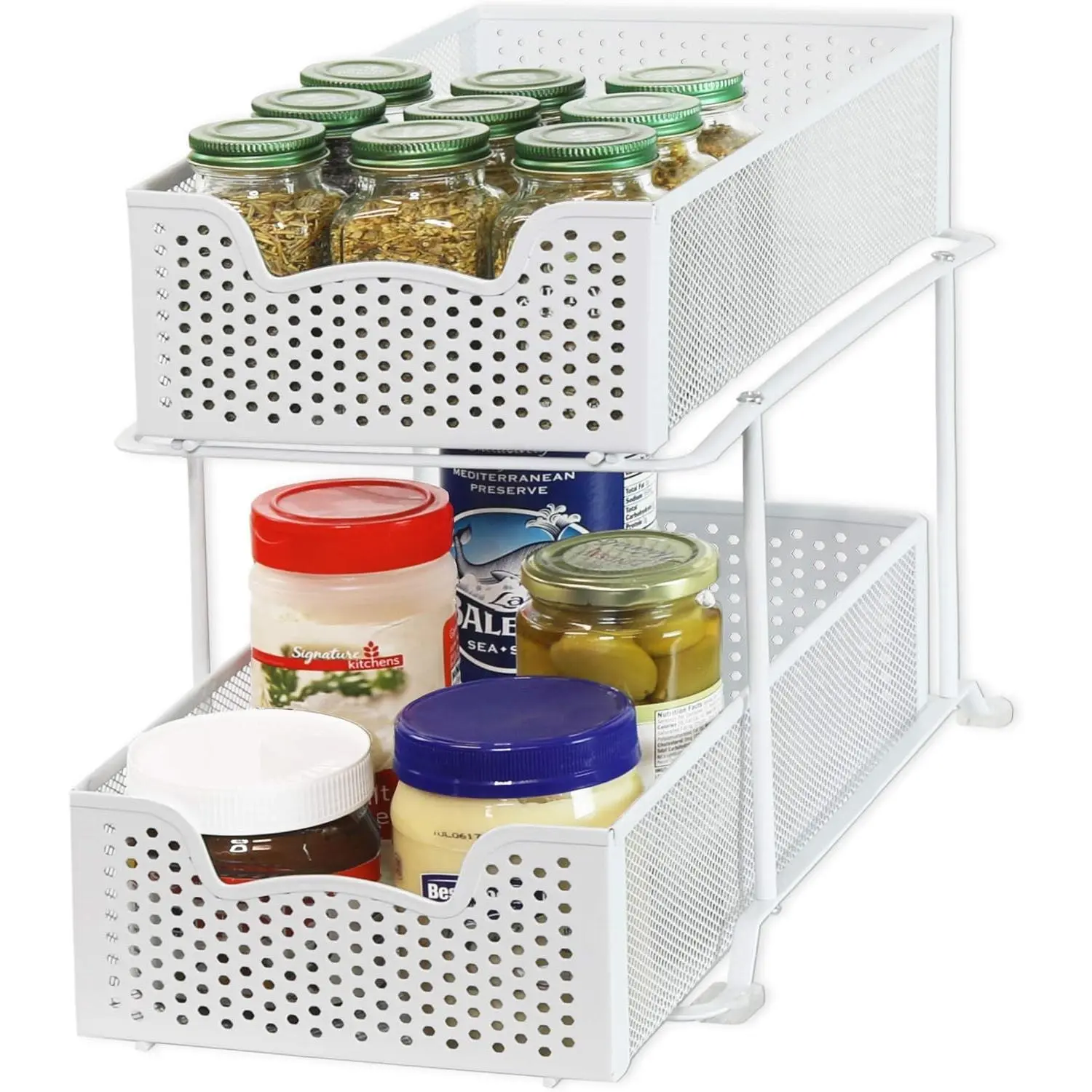 2 Tier Sliding Cabinet Basket Organizer Drawer, White