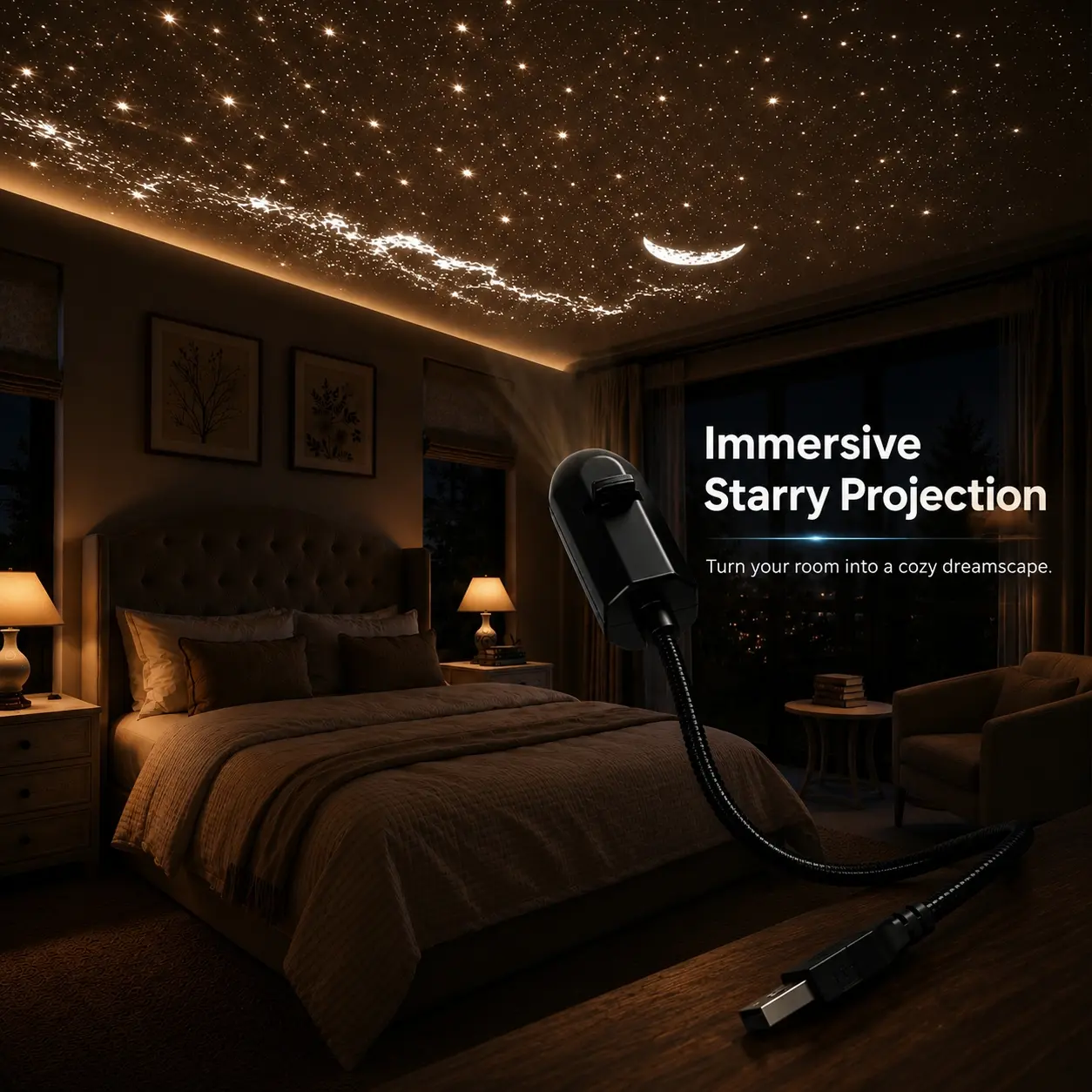 Galaxy Projector Starry Sky Projector, USB Powered Star Projection Light for Bedroom Ceiling, Aurora Galaxy Atmosphere Decor for Home and Relaxation
