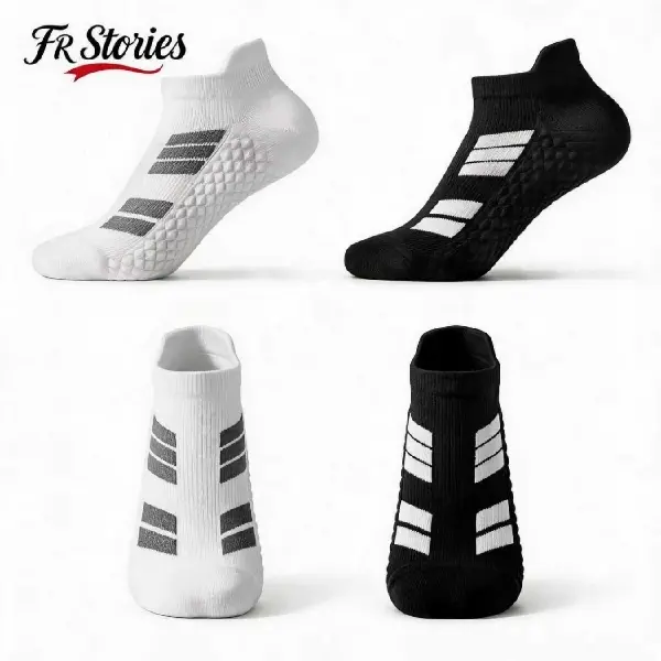 FRSports Men's 12-Pair Cushioned Breathable Ankle Socks, Low Cut No-Show Athletic Style with Terry Soles, Active Socks, Polyester, Stripe, No Show Socks