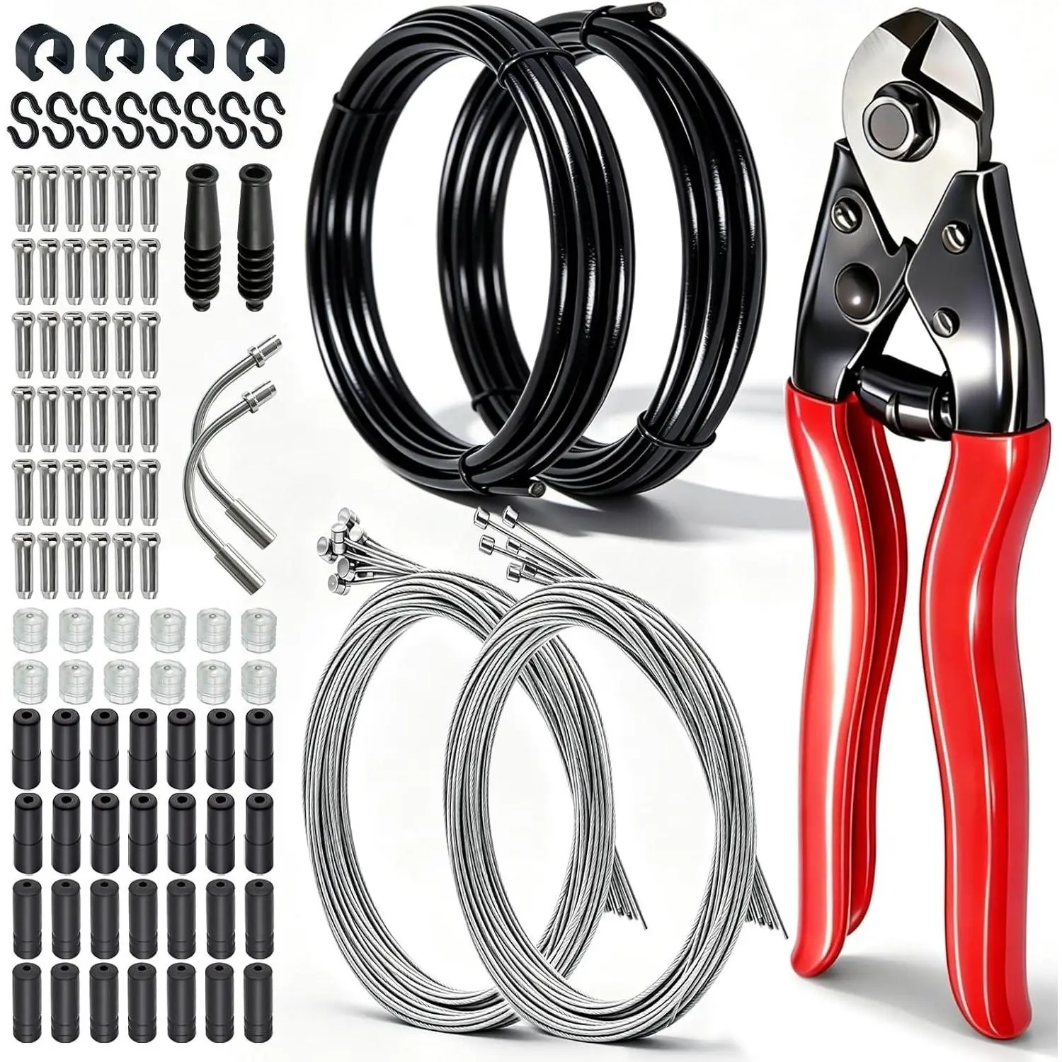 107PCS Stainless Steel Wire Cutter Bike Brake Cable Housing Shifter Cable Housing Universal Bike Cable Kit Bicycle Brake Cable Shift Cable with Bike Cable End Caps O-RingsGift