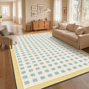 Local Delivery Multi Sizes Polyester Minimal Square Grid Geometric Style For Living Room Bedroom Nursery Playroom Washable Non Slip Boho Farmhouse Runner Rug