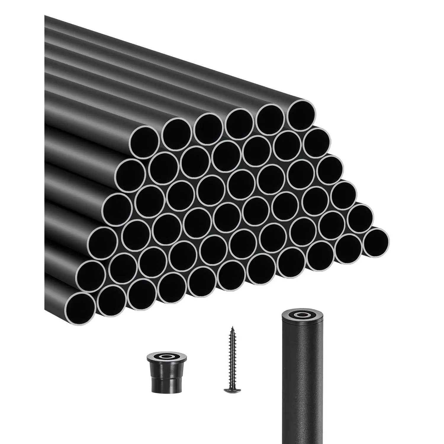 VEVOR Staircase Balusters 51 Pack, 26 In Aluminum Stair Balusters, 3/4 In Water-Proof Round Metal Spindle Railing, Hollow Deck Railing with Rail Caps Screws for Stairs, Porch, Patio, Fence, Black