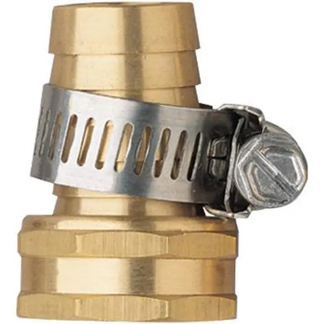 2 Pack Brass 3/4 Inch Female Thread Garden Hose Connectors Repair Mender with Clamps, 2 Count, 2 Female Connectors