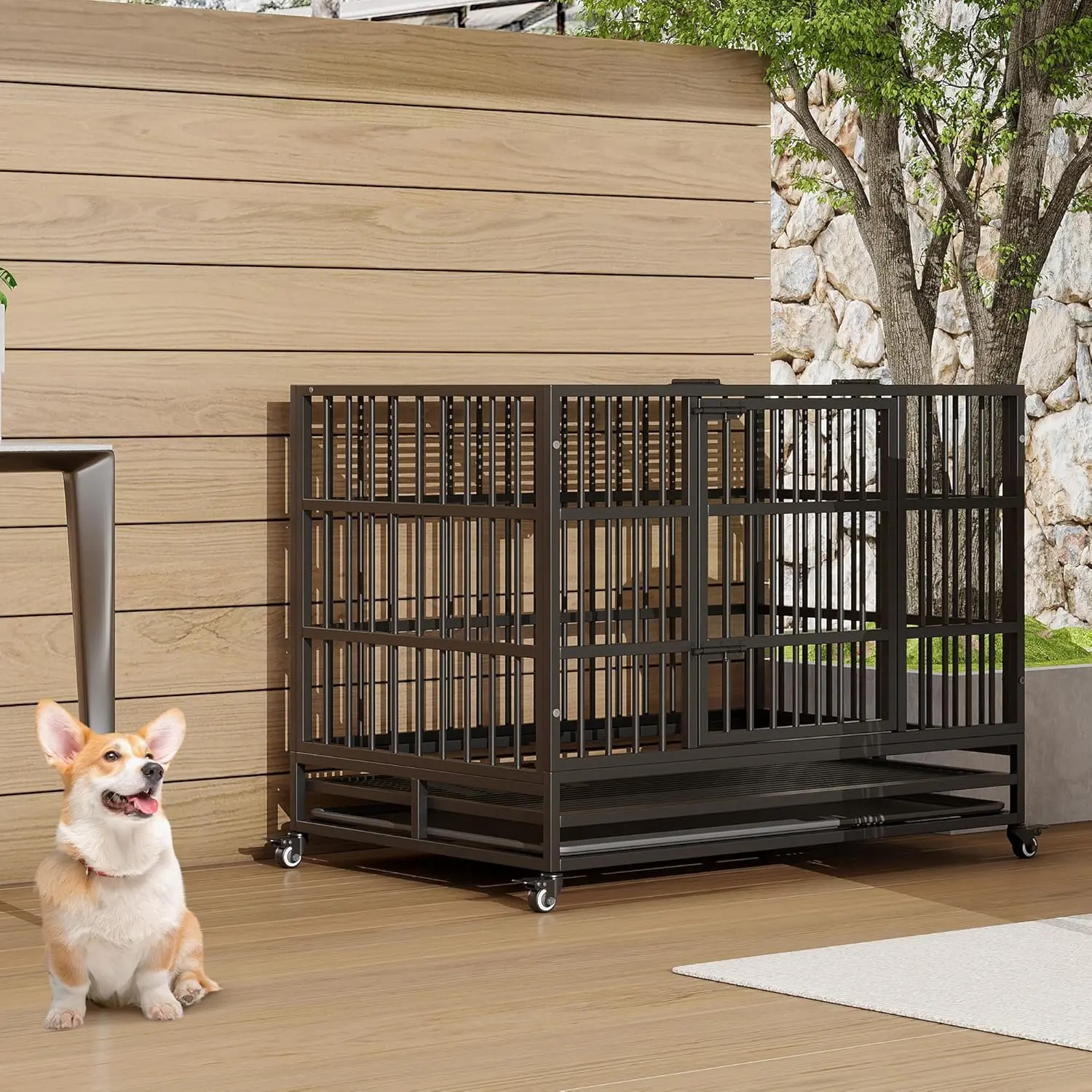 37" / 42.5" / 48.5" Heavy Duty Dog Crate w/ Removable Tray, Easy Assembly, Foldable Dog Cage for Small, Medium & Large Dogs