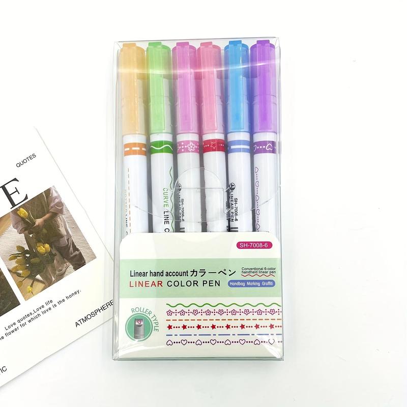 Flower Shaped Fine Line Marker Pen (6 Counts), Multifunctional Writing Tool, Art Markers, Note Taking Pen, Office Stationery & Supplies
