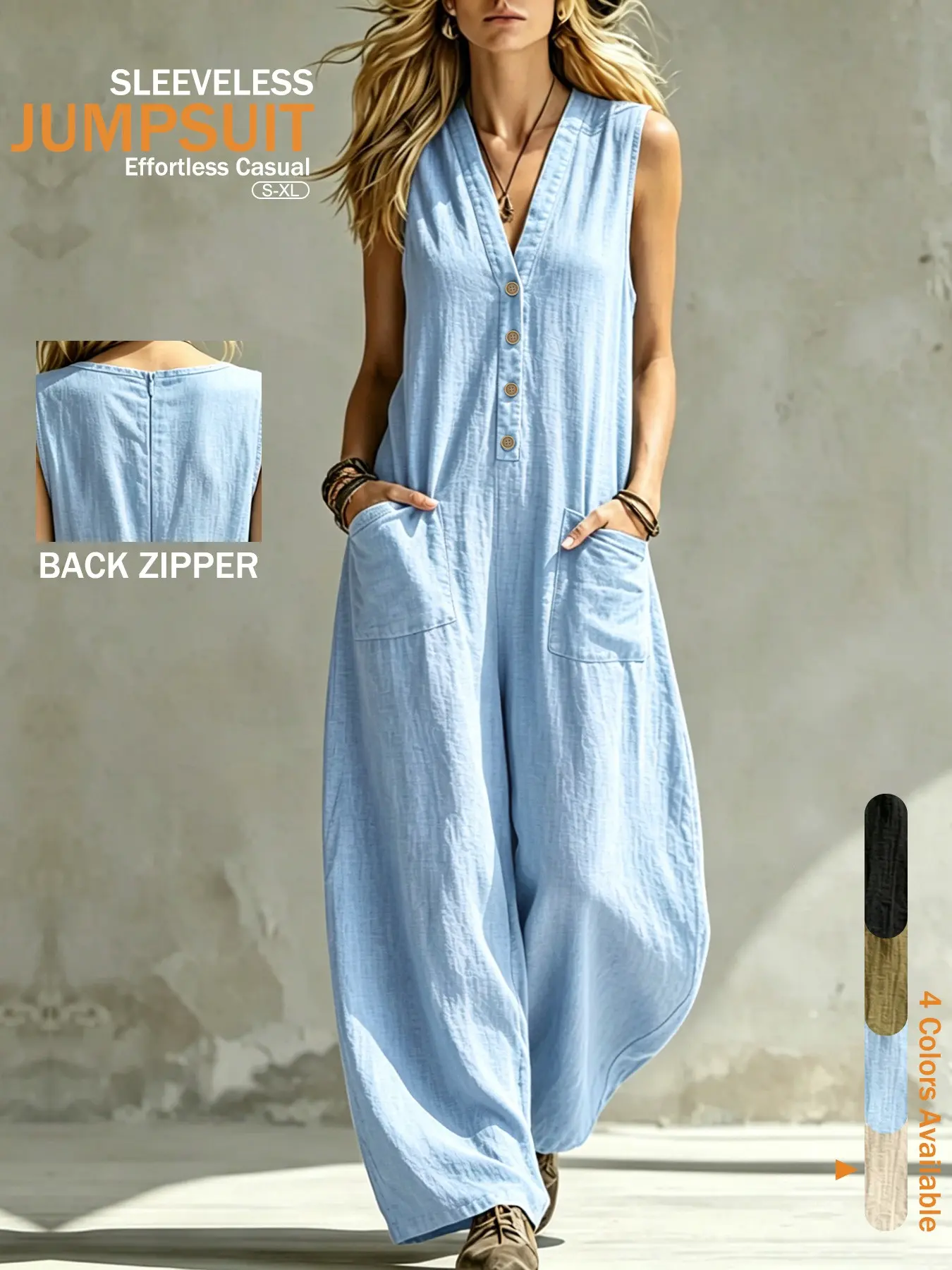 Women's Lightweight Fit V-Neck Romper, Summer Linen-Like Breathable Sleeveless One-Piece, Comfortable and Stylish Casual Wear