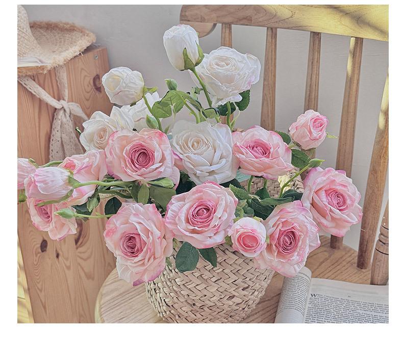 Vintage Burnt Edge 3-Head Rose Oil Painting Style Artificial Flowers Dried Flowers Handheld Bouquet Fake Flowers Decoration Photo Props