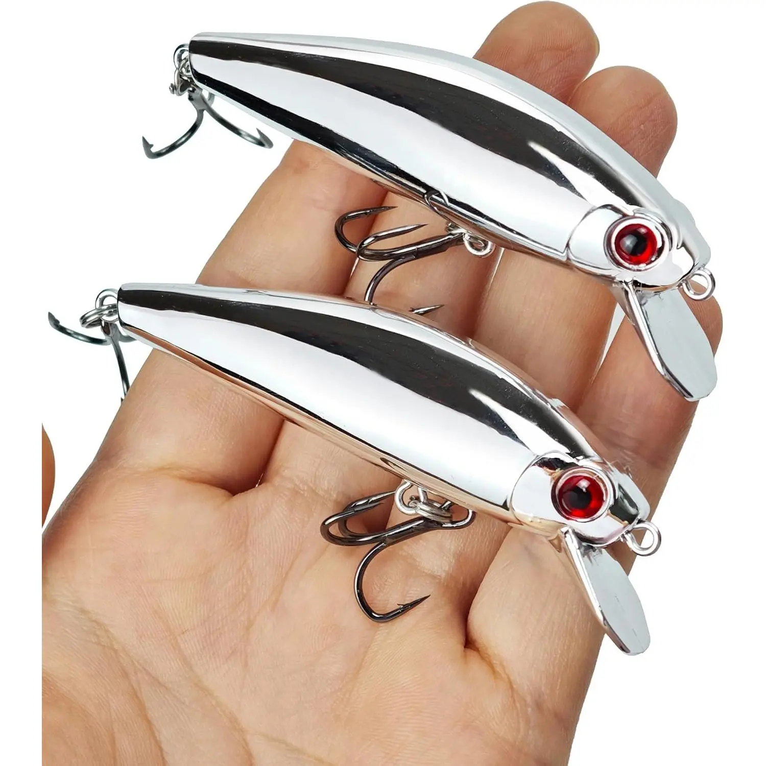 Minnow Lure Set Reflective Electroplated Jerkbait, 2 count 3/8oz Mirror Finish Hard  with High Carbon Treble Hooks for Peacock Bass, Trout, Walleye and Pike