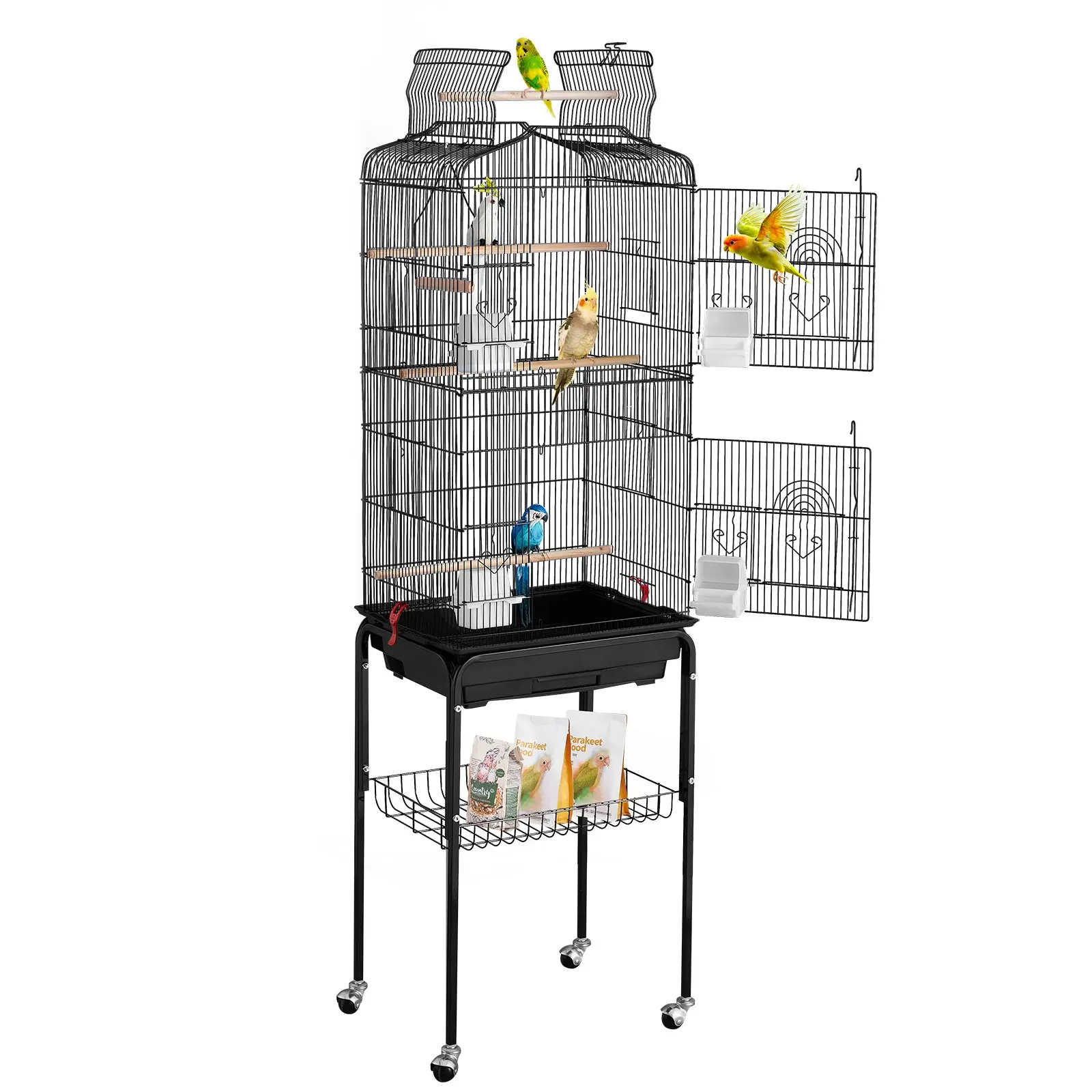 【DealsForYouDays】VEVOR 64-inch Open Top Large Parrot Bird Cage with Detachable Rolling Stand for Parakeets Finches Canaries Lovebirds Cockatiels Budgies Small Quaker Conures Flight Birdcage with Swing and Perch
