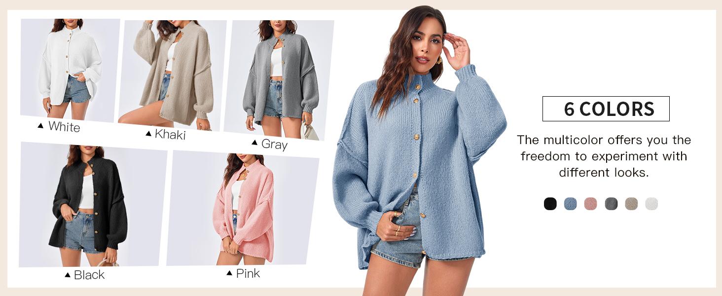 Saodimallsu Womens Oversized Cardigans Long Lantern Sleeve Button Down Chunky Knit Loose Fall Sweater Coats