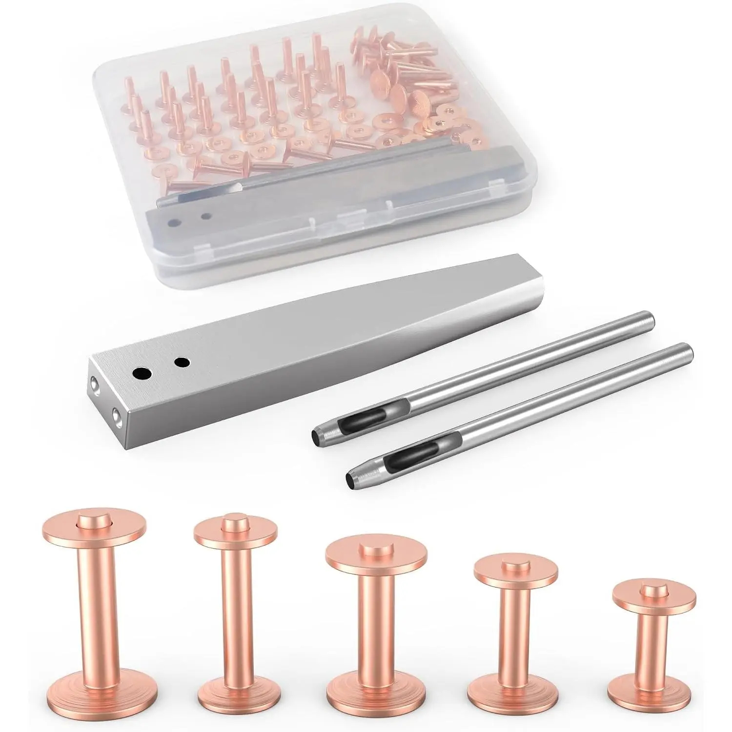 124pcs Copper Rivets for Leather Crafting Copper Rivets and Burrs Leather Rivets Kit with Rivet Setter Tools Rivets Fastener and Punch Leathercraft Supplies for Belts Wallets Collars (60 Sets)