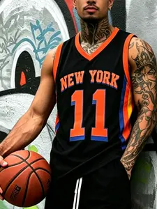 American Street Style New York 11 Basketball Jersey, Mesh Breathable Quick-Dry Sleeveless Sports Top, Unisex Athletic Vest