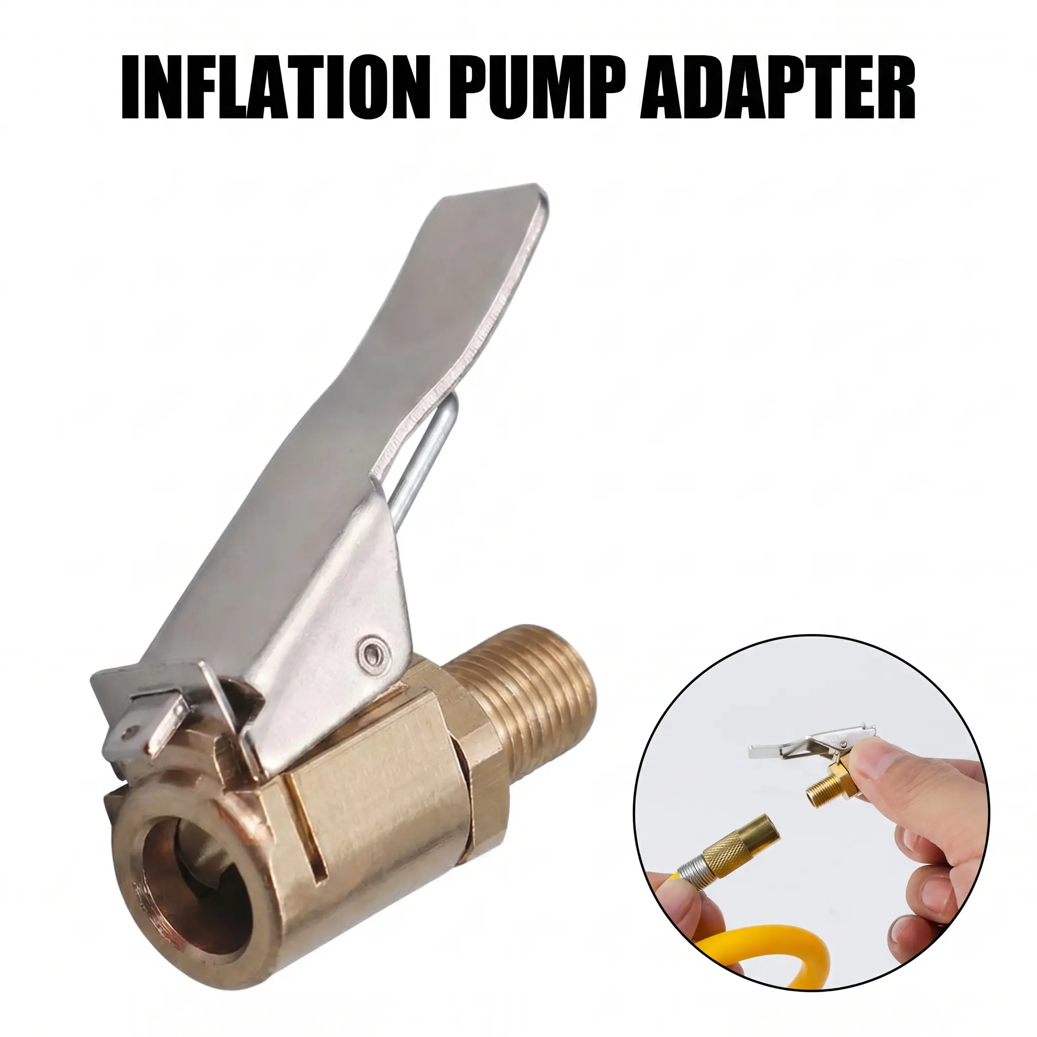 Brass Locking Tire Air Chuck Clip Adapter, Quick Connect Tire Inflator Hose Nozzle Connector for Car Truck Motorcycle Bike RV, Auto Repair Shop DIY Garage Tire Inflation Tool-YY0