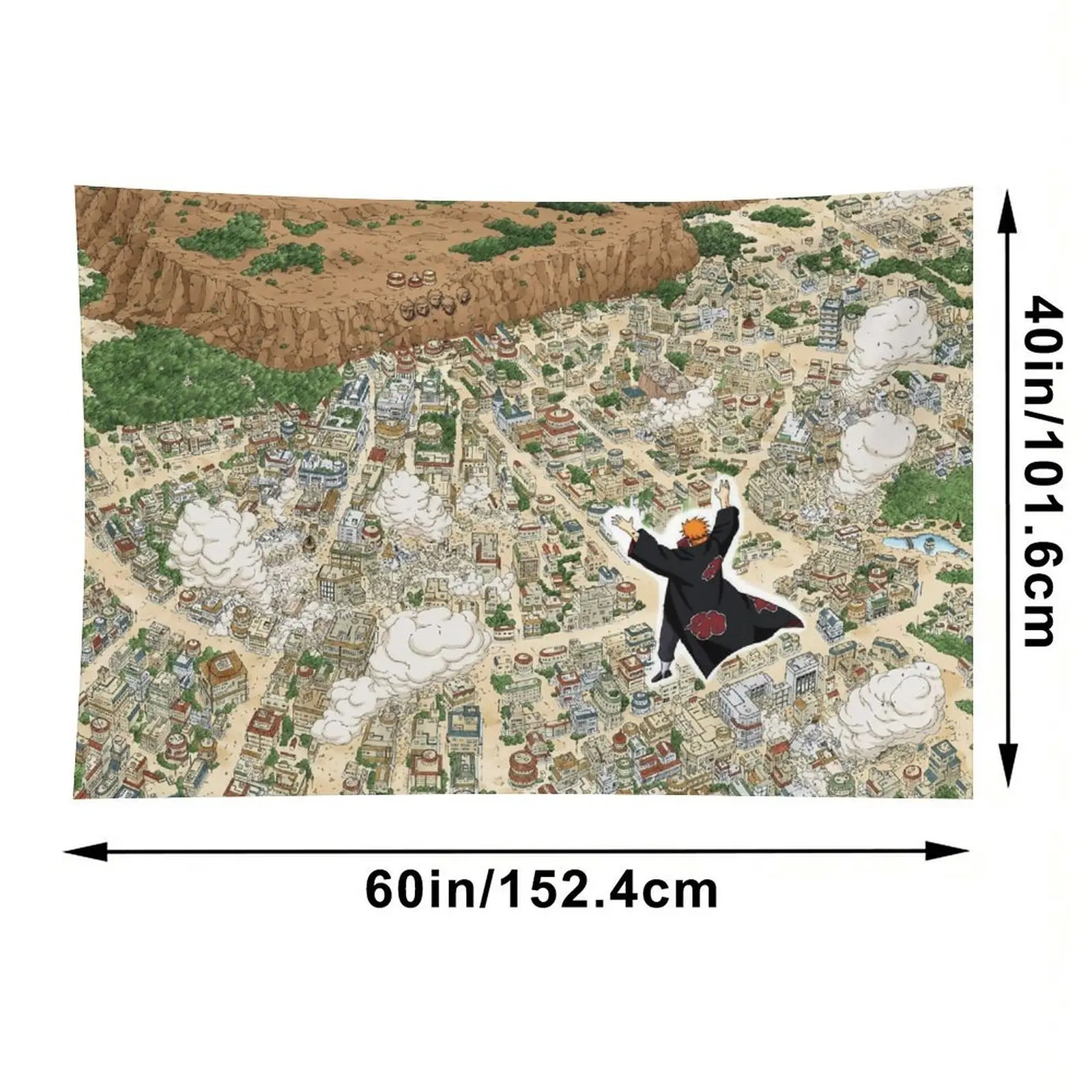 Naruto Pain Attack Konoha Village Decor Tapestry Wall Mural, Bright Clear Fade Resistant Printed Wall Hanging, Customizable Home Decor for Living Room Bedroom Dorm, Wipe With Dry Cloth Only Matte Mount sohochic
