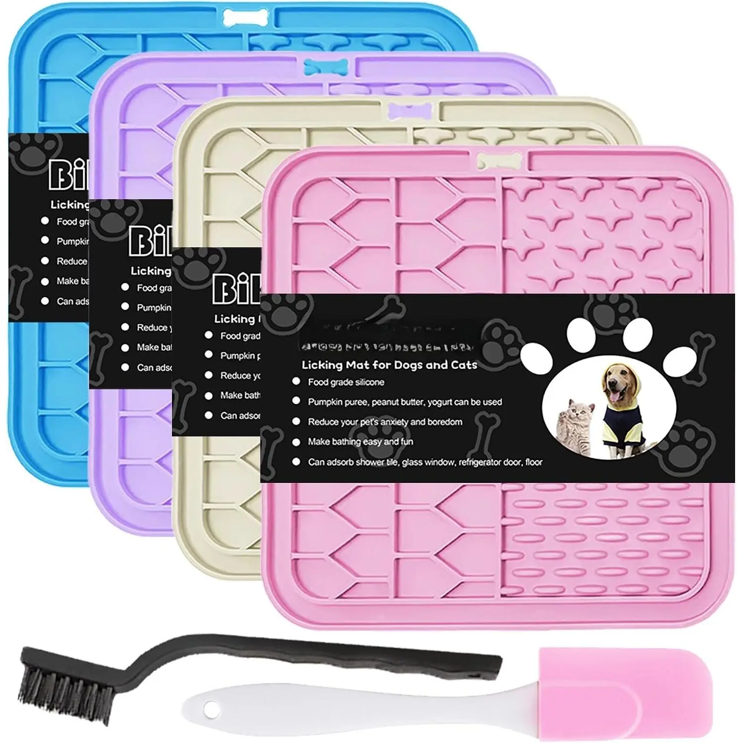 Lick Mat for Dogs and Cats, Licking Pad with Suction Cups for   , Peanut Butter Lick Pads for Dogs  for Bathing ,Slow Feeders for Dogs and Cats,4Pack