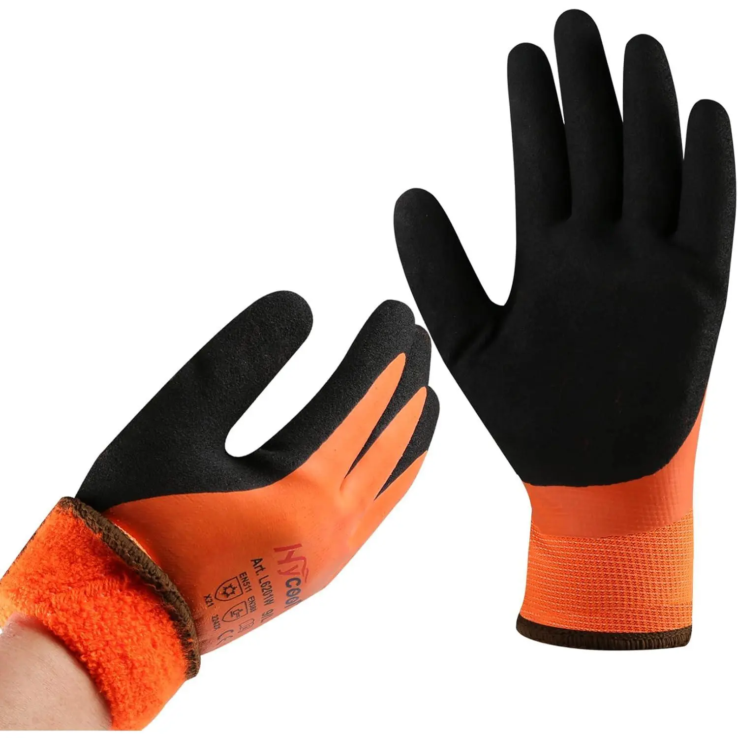 Waterproof Work Gloves for Men and Women, Hycool Thermal Insulated Freezer Rubber Coated Gloves,Super Grip L6201