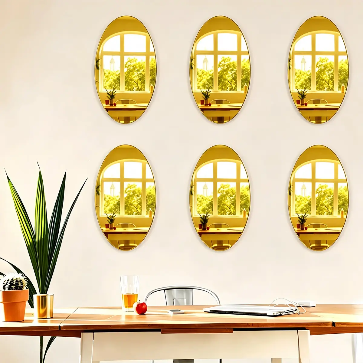 6pcs Oval Mirror Decals Self-Adhesive Acrylic Mirror Wall Stickers for DIY Crafts, Art Projects Oval Mirror Tiles for Living Room Bedroom Bathroom and Kitchen, Dorm Mirror Wall Sticker, Dorm Decoration, Home Decor