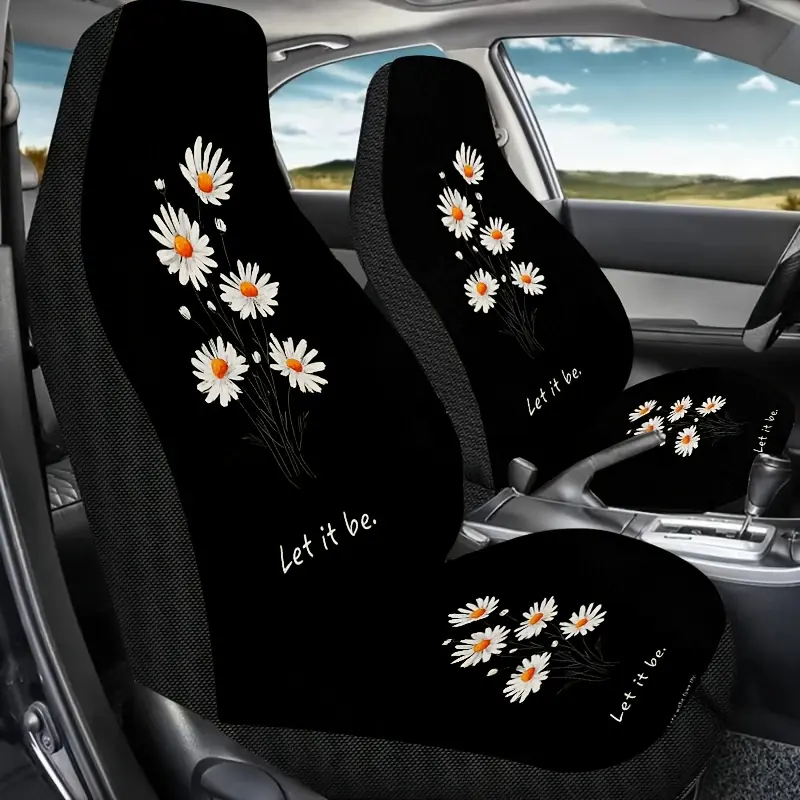 2pc Valentine'S Day Daisy Print Car Universal Single Seat Cover, Easy to Clean Unisex Car Front Seat Protector, Stylish Car Additions, Four Seasons Universal Front Seat Cover, Suitable for Sedan, SUV, Truck