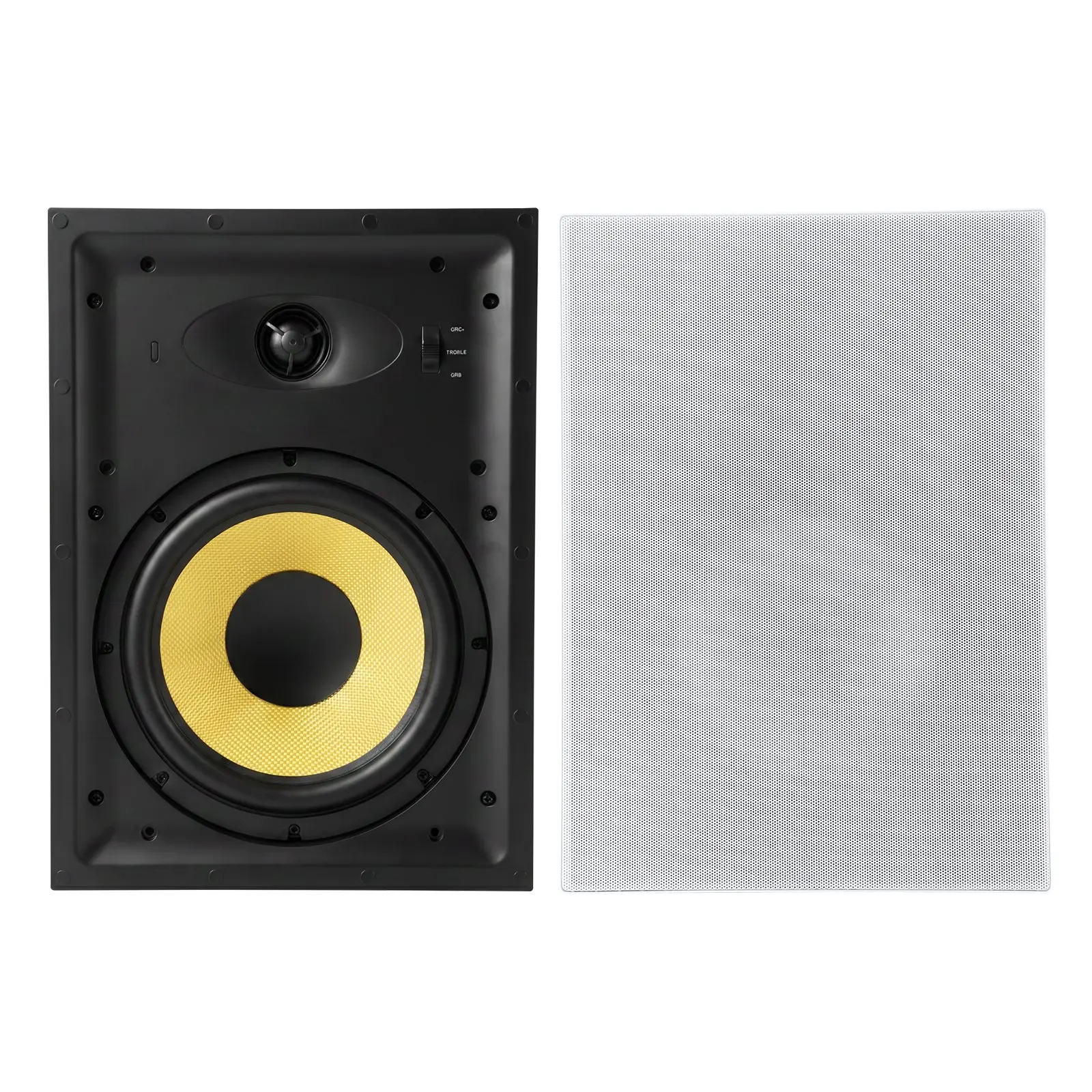 VEVOR In-Wall Speakers, 8", In Wall Speaker System with Paintable Grille, Hi-Fi Sound, 200W Peak, 2-Way Rectangular Speakers, for Damp Humid Indoor Placement, Bath, Kitchen, Covered Porches, 1 Pair