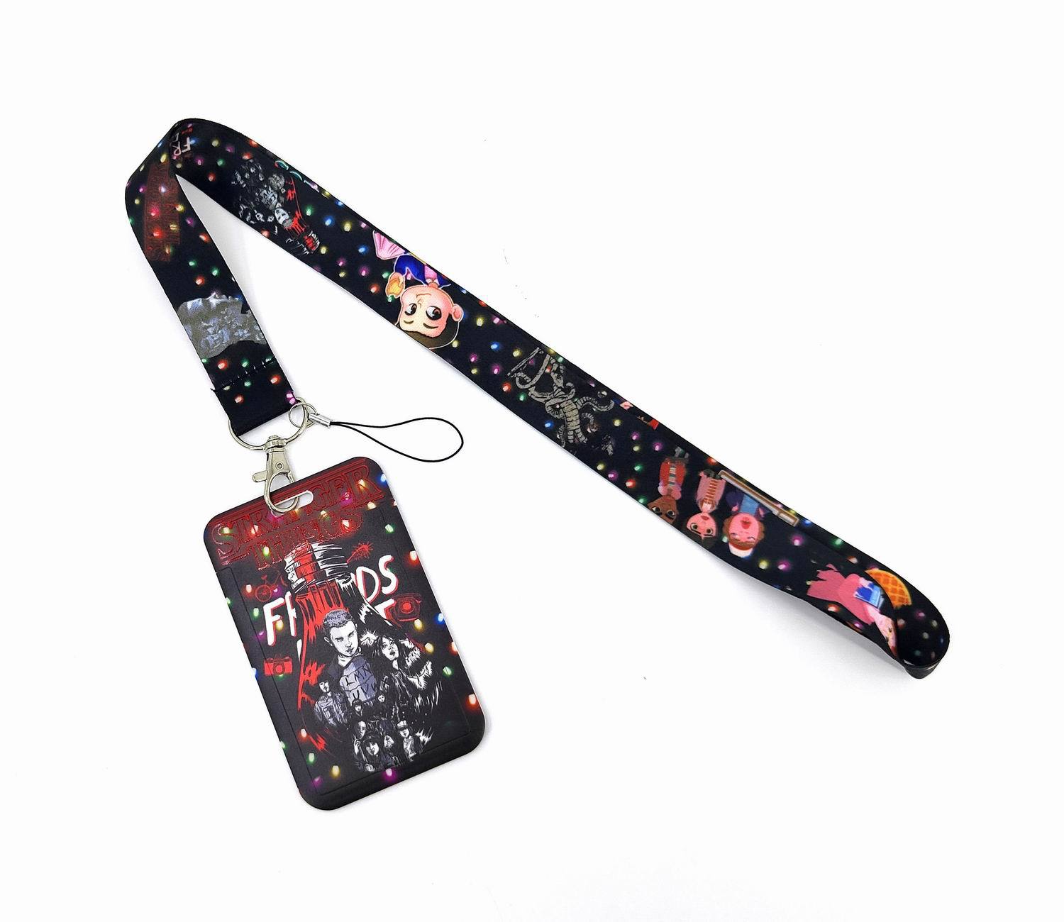 Stranger Things Anime Cartoon Long Lanyard Card Holder Neck Strap Phone Lanyard with Metal Hooks and Printed Ropes for Hanging Phones and ID Cards - Ribbon