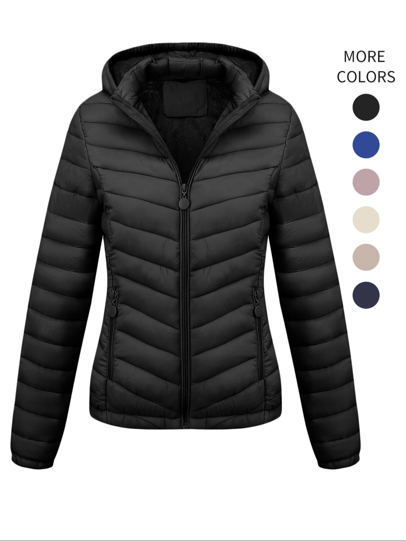 Geschallino Women's Lightweight Fitted Winter Cotton Jacket with Pockets, Casual Fall & Winter Hooded Coat for Daily Commute