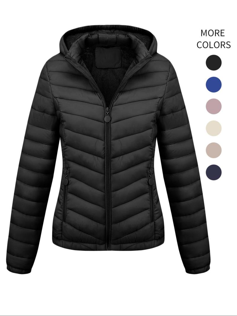 Geschallino Women's Lightweight Winter Cotton Jacket with Pockets, Casual Fall & Winter Hooded Coat for Daily Commute