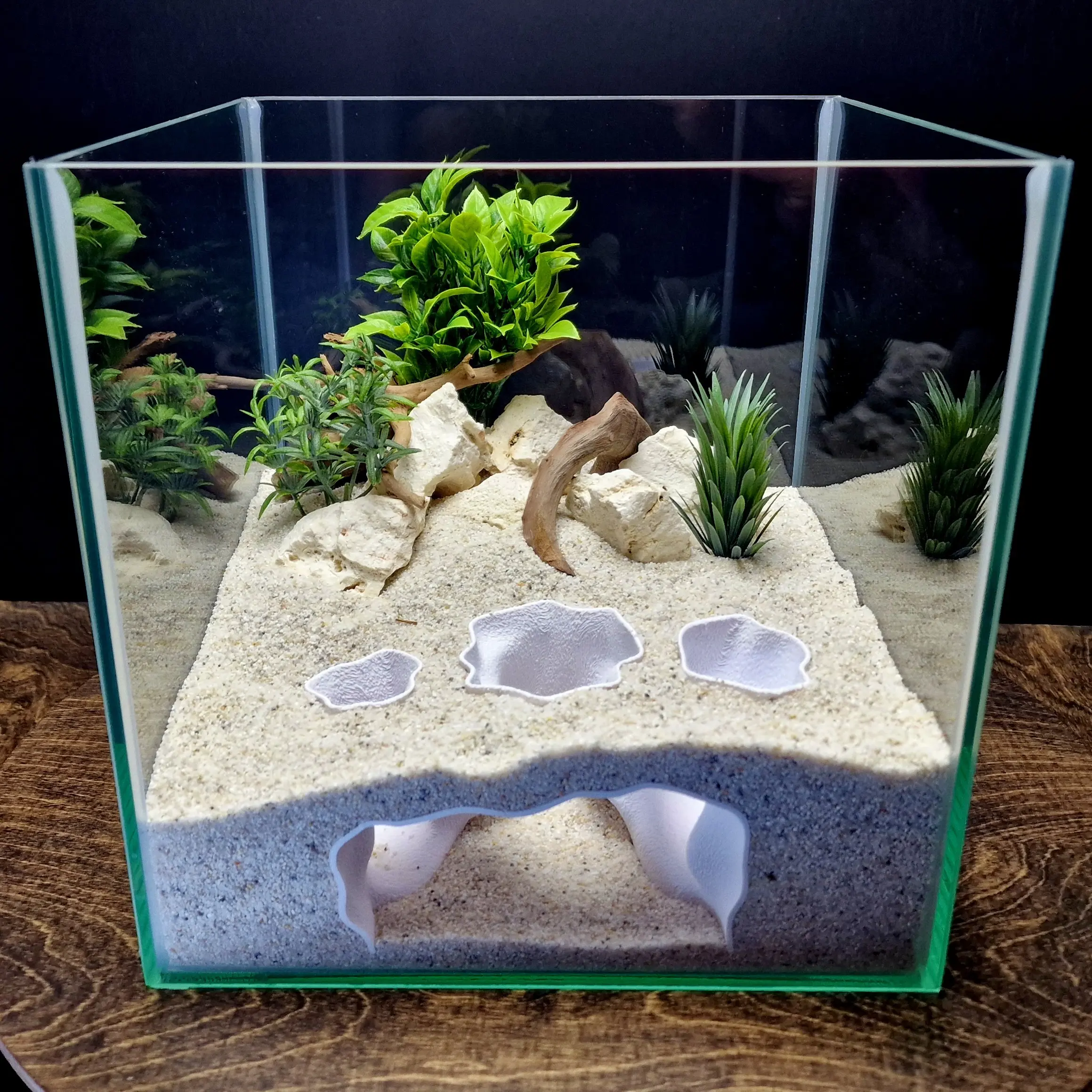 Three-Entrance Aquarium Cave for Gouramis and Shrimp, Natural Rock Hideout, Ideal Fish Tank Decoration, Amphibian Shelter, Enclosure