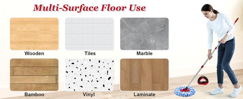 Replacements Spin Mop Combo – 2 Microfiber Heads + Scrubber Brush & Triangle Base for O‑Cedar RinseClean 2‑Tank (Mop Handle Included)