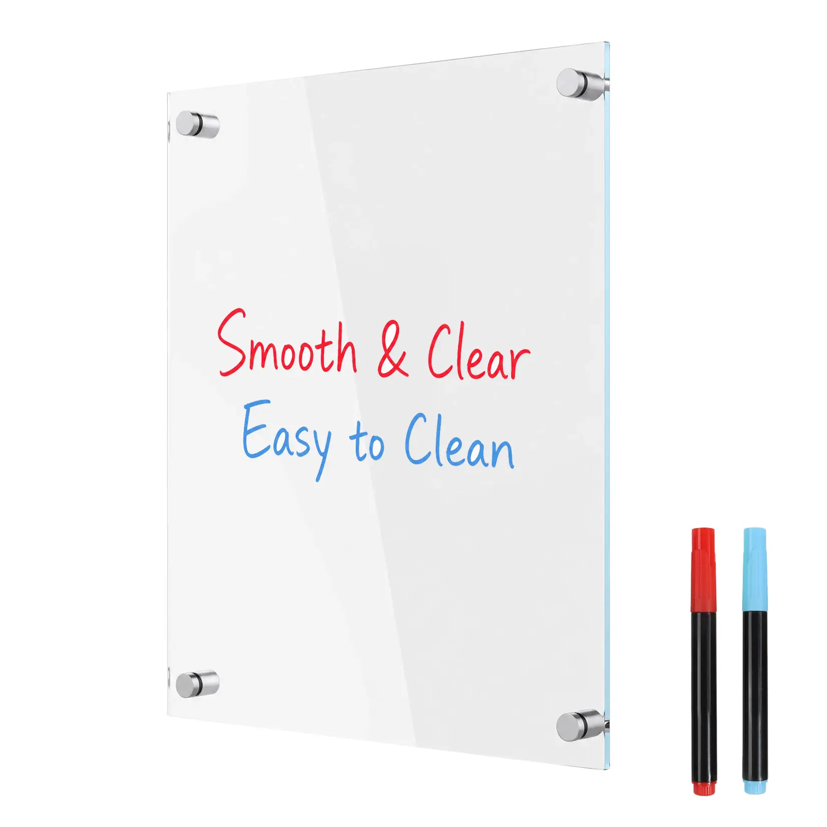 Transparent Acrylic Dry Erase Whiteboard– Wall-Mounted Memo Board with Screws, 2 Markers, Rounded Corners