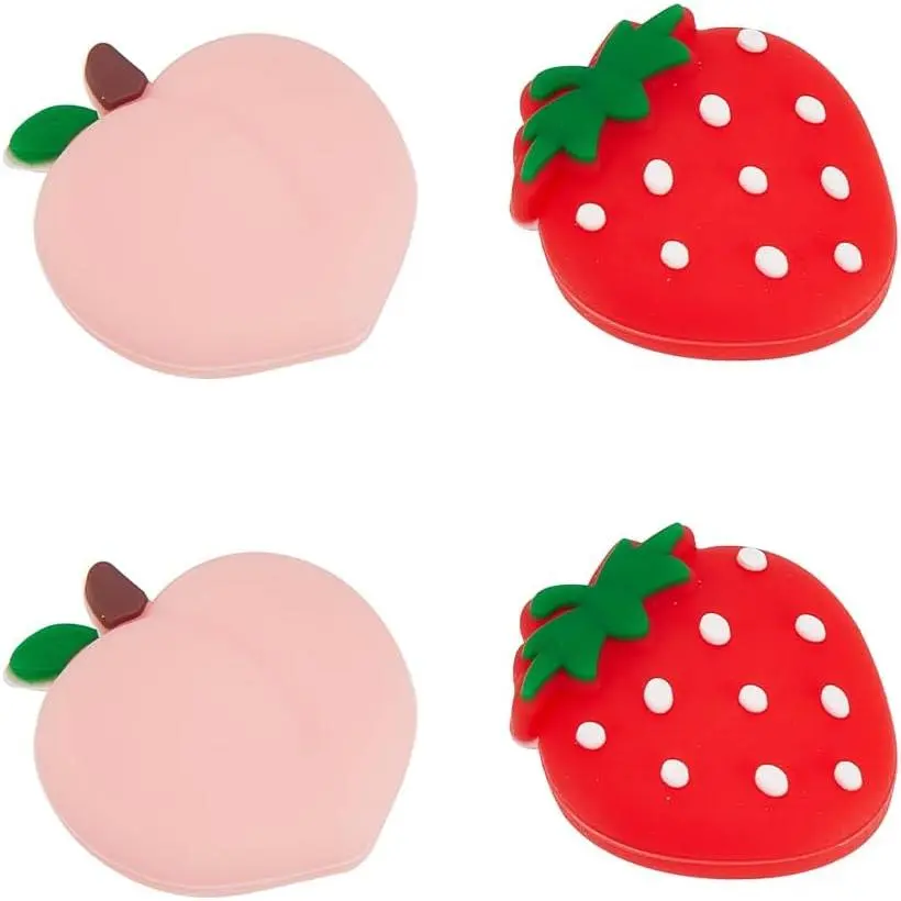 4 count Peach Strawberry Thumb Grips Fruit Soft Silicon Joystick Button Caps Analog Joy Stick Cover Compatible with  OLED Lite Console for Controller Red