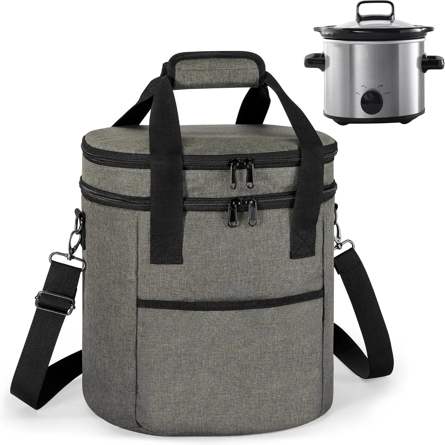 Oval Insulated Slow Cooker Carrying Bag Compatible with 3 Quart Crock-Pot, Double Layer Carrier Bag with Lid Straps for 3 Quart Slow Cooker (Bag Only), Gray